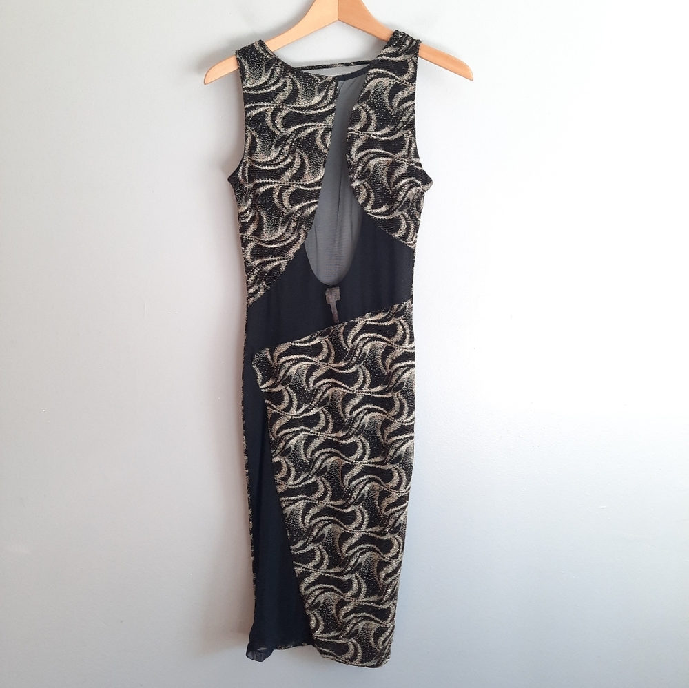 Codigo Black & Gold Low Back Mesh Detail Bodycon Dress